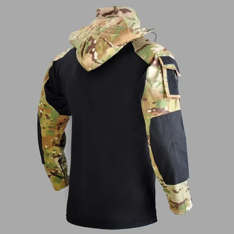 Men's Tactical Long Sleeve Camo Shirt Hooded Quick Dry T-shirt