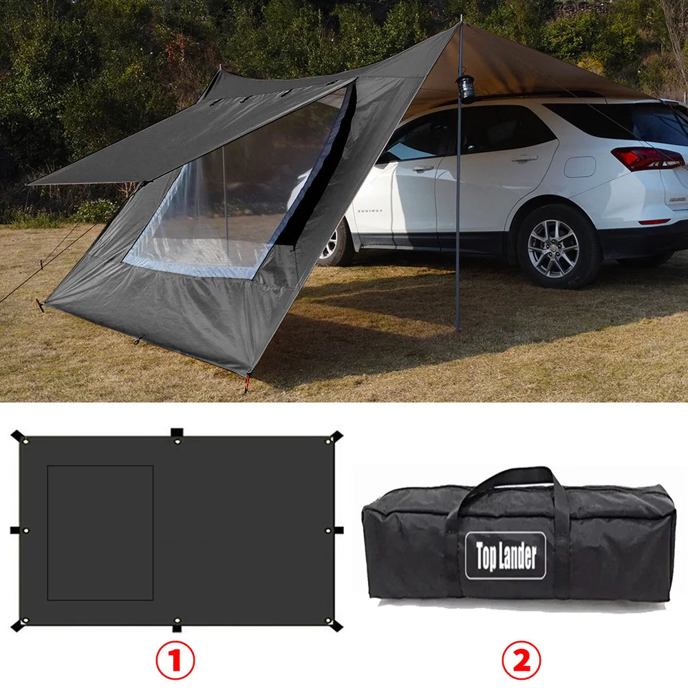 SUV Car Awning Tarp Tent w/ Mesh Skylight Waterproof Camping Sun Shelter