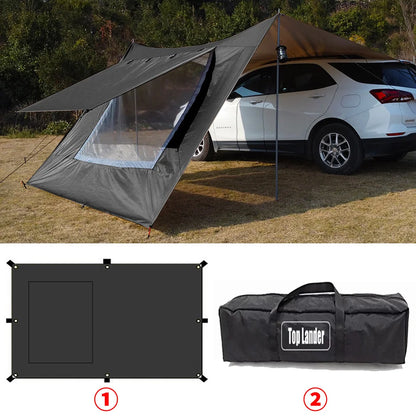 SUV Car Awning Tarp Tent w/ Mesh Skylight Waterproof Camping Sun Shelter