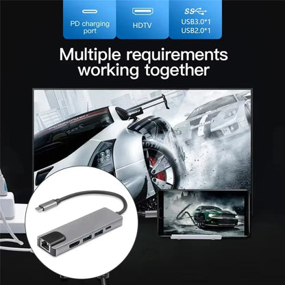 USB Hub Adapter 5 in 1 4K HDMI Ethernet Splitter 100M Data Transfer