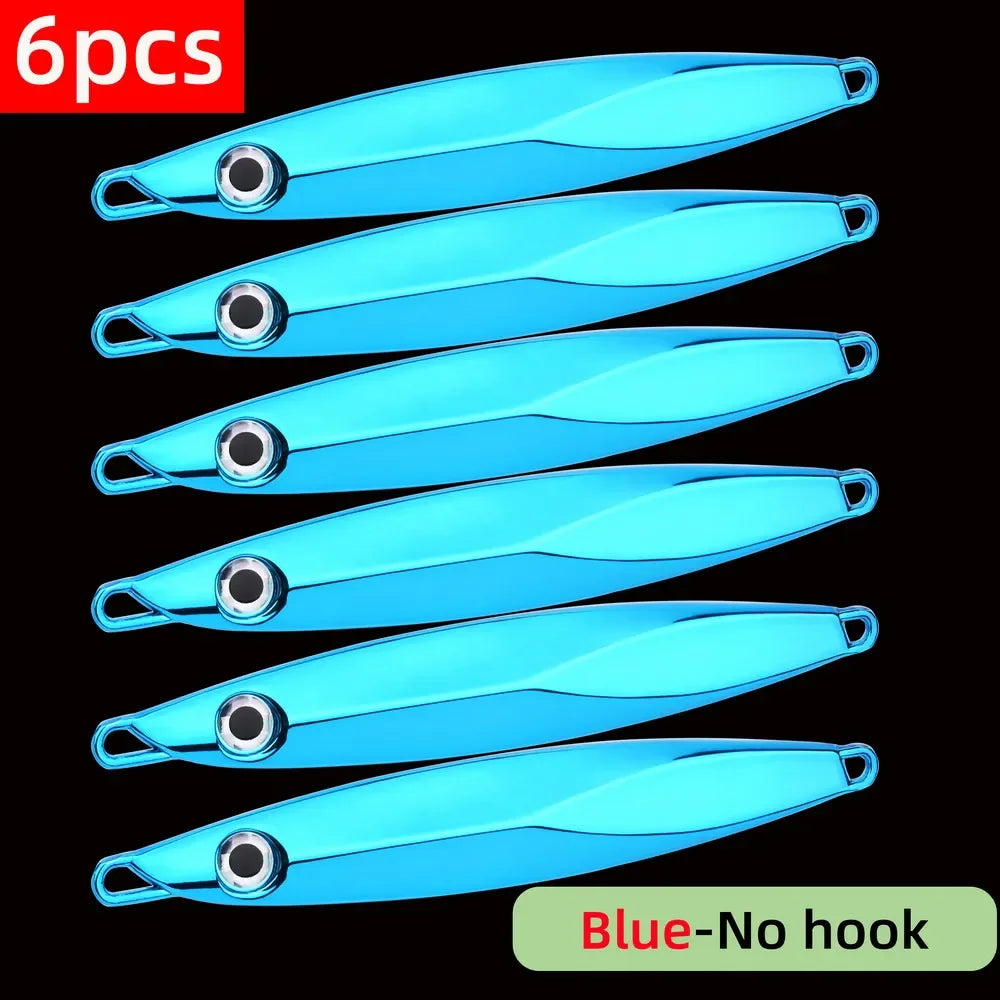 6pcs Long Casting Metal Jig, Sea Fishing Lure, Electroplated Hard Bait, Fishing Accessories Jigging Lure For Saltwater 10g-80g