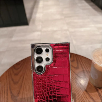 Gradient Crocodile Leather Case for Samsung Galaxy S23-S25 Ultra Plus Hard Cover