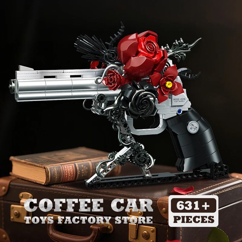 631pcs Mecha Rose Revolver Building Blocks Red Flower MOC Brick Model Toy Set