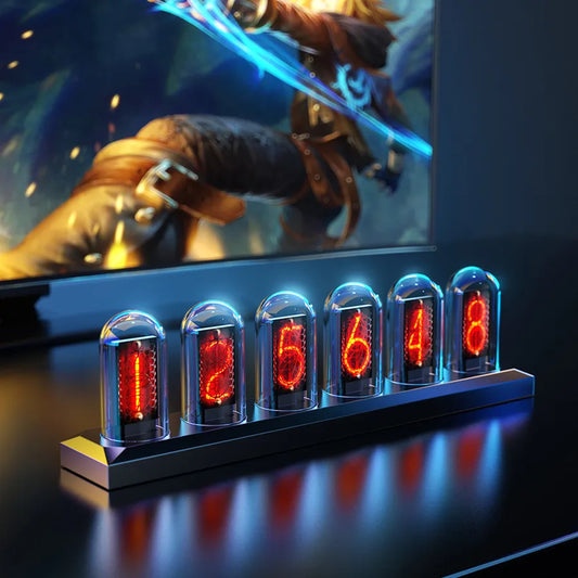 RGB Nixie Tube Clock LED Glows IPS Color Screen DIY Analog Digital Tube Night lights Gaming Desktop Home Decoration Gift Idea-EXPROTAS