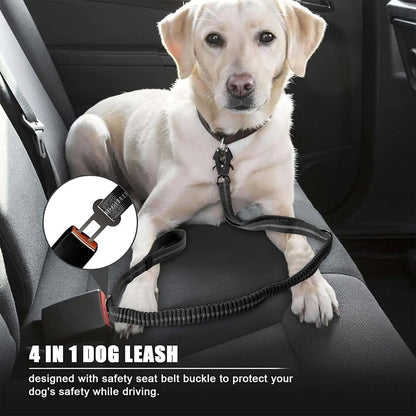 Heavy Duty Reflective Bungee Dog Leash with Car Seatbelt for Large Dogs