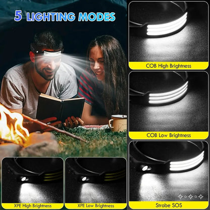 Rechargeable Head Lamp 1200mAh LED Waterproof Torch USB Headlamp Bright