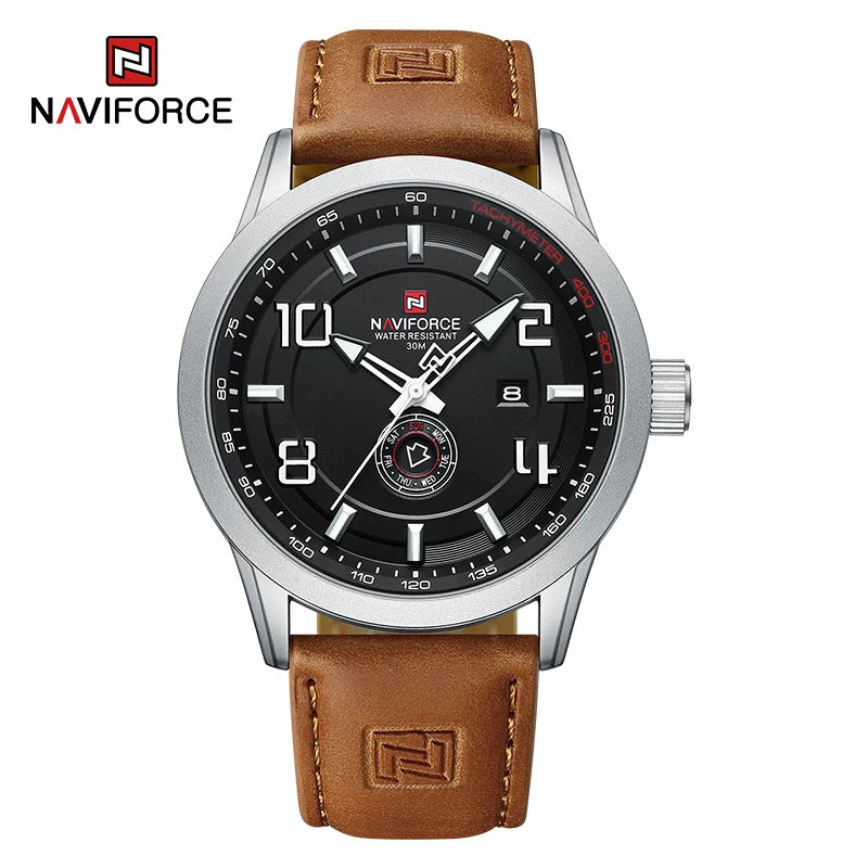 NAVIFORCE Trend Casual Wristwatch for Man Military Sports Water Resistant Leather Strap Men's Clock Quartz Calendar Male Watches-EXPROTAS