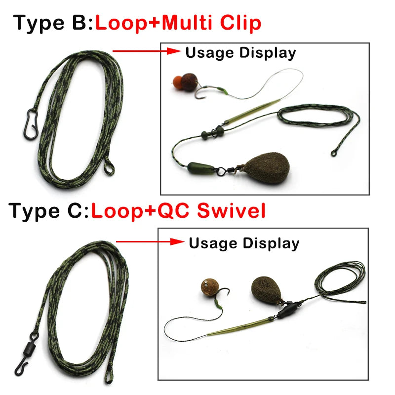 Carp Ready-Tied Leadcore Leader with Drop-Off Lead Clip & QC Swivel