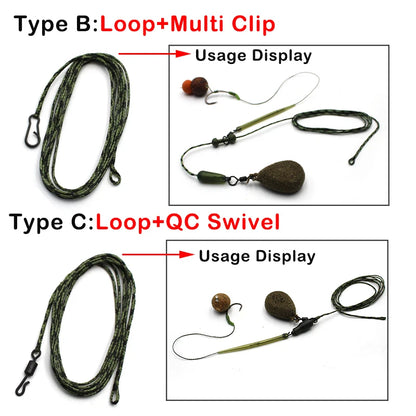 Carp Ready-Tied Leadcore Leader with Drop-Off Lead Clip & QC Swivel