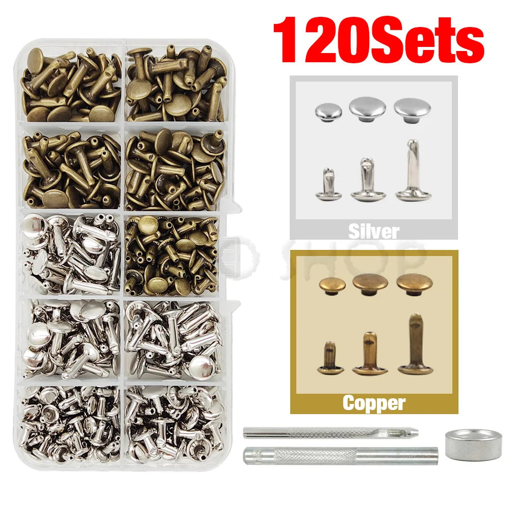 240Pcs Double Cap Rivets Studs Metal for Leather Craft Bag Repair