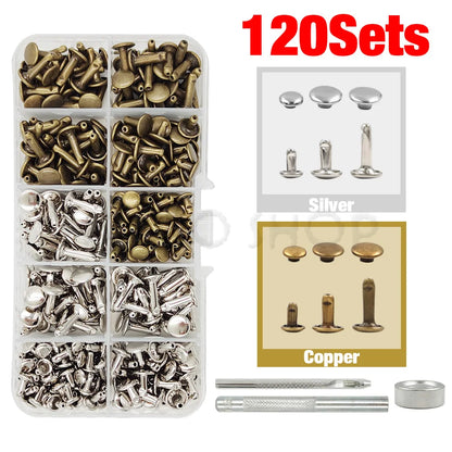 240Pcs Double Cap Rivets Studs Metal for Leather Craft Bag Repair