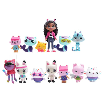 13Pcs Gabby Dollhouse Toy Smiling Car Anime Figure Cat Hug Dolls