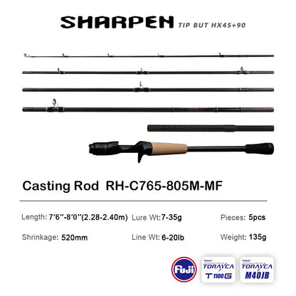 PURELURE SHARPEN Travel Rod XF/MF Action Spinning Casting Rod w/ FUJI Parts