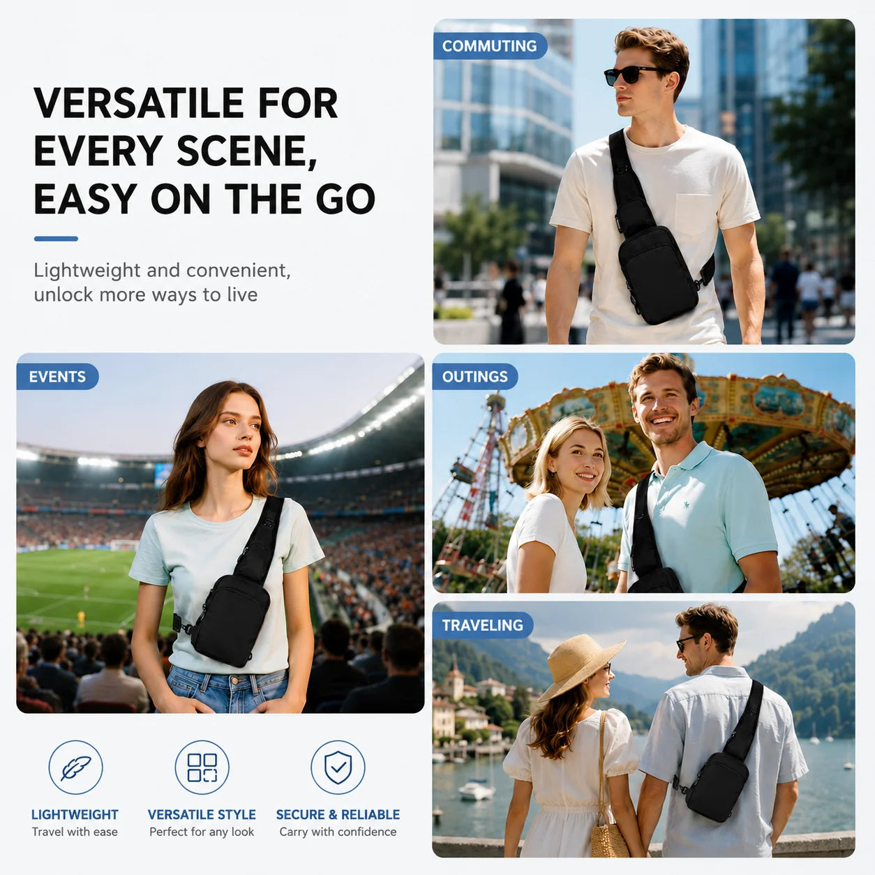 Anti Theft Bag Sling Crossbody for Men RFID Travel Shoulder Chest Bag