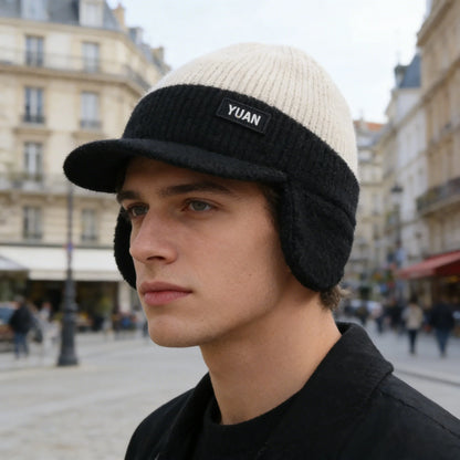 Men's Winter Ear Protection Beanie Hat Fleece Lined Warm Cap for Skiing