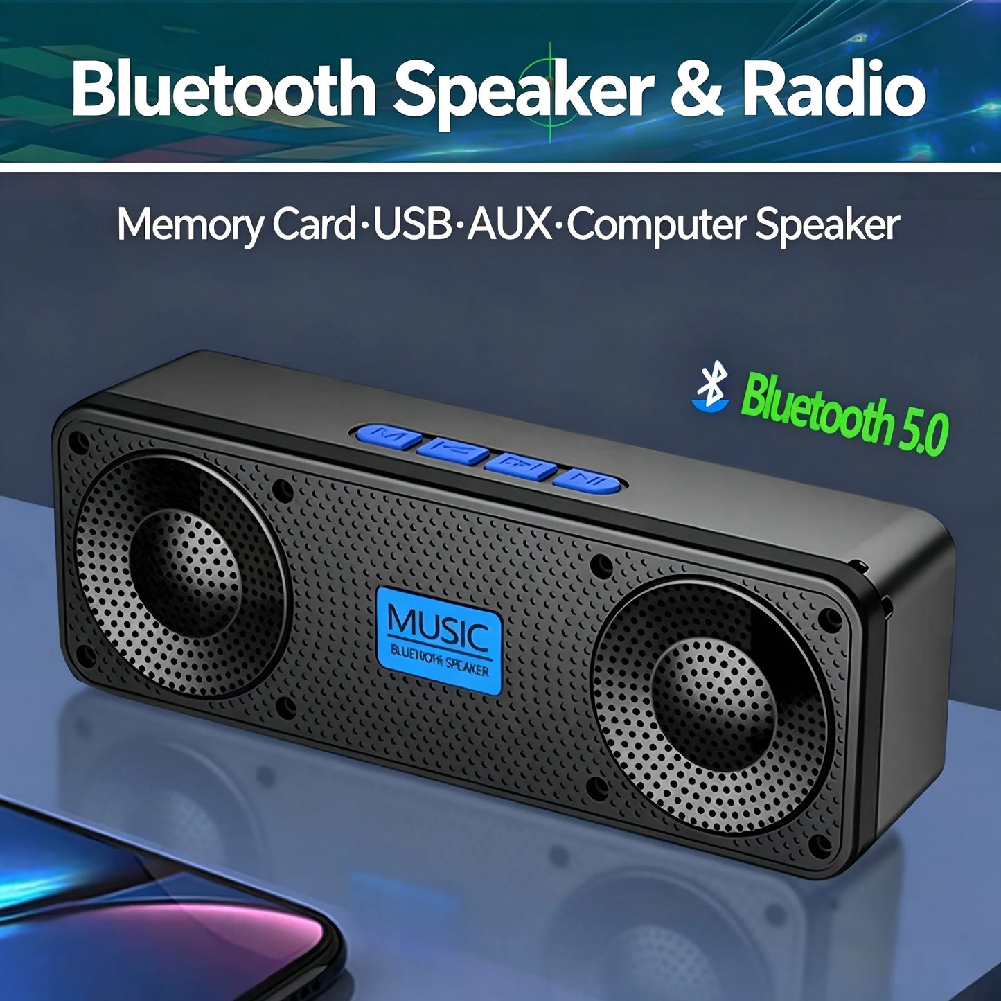 EXPROTAS Bluetooth Speaker Portable Subwoofer Wireless Outdoor FM Stereo