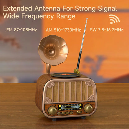 Portable FM AM Radio Multi-Band Vintage Retro Design for Home/Garden