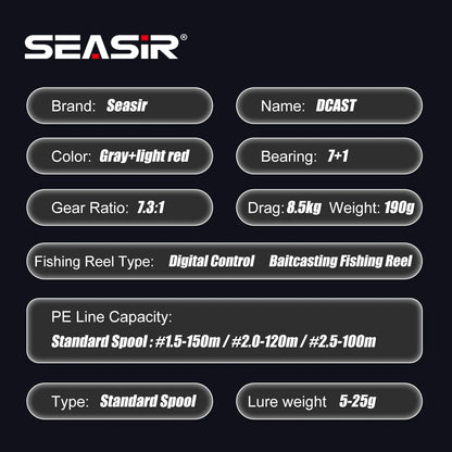 DC Baitcasting Reel Digital Control Seasir DCAST 7.3:1 7+1BB 8.5kg Drag