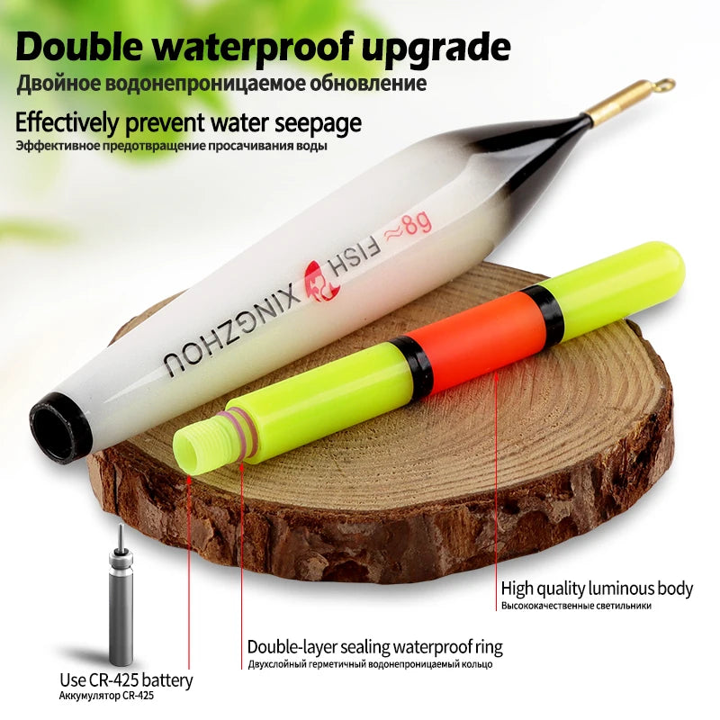 Luminous Fishing Float Set w/ CR425 Battery Hooks Tube Buoy Rest Tackle
