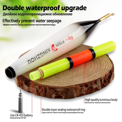 Luminous Fishing Float Set w/ CR425 Battery Hooks Tube Buoy Rest Tackle