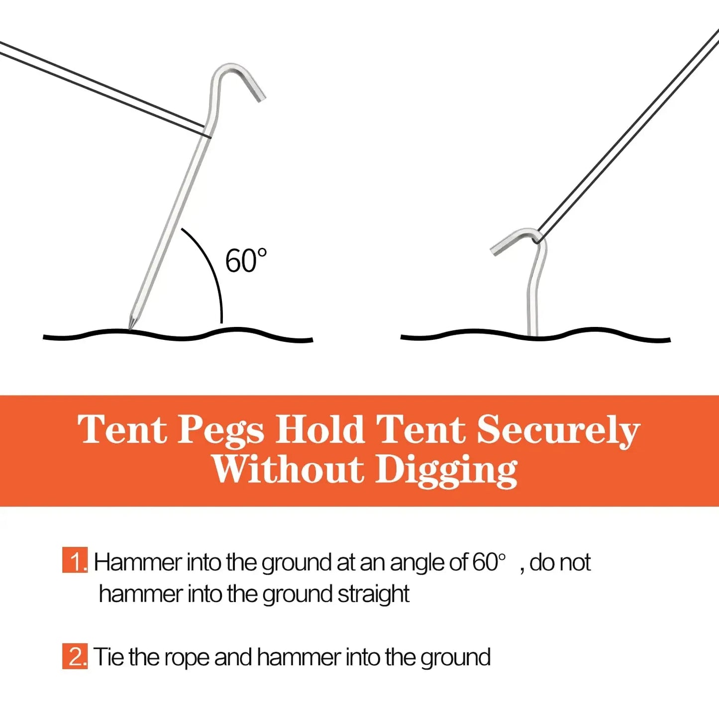 10pcs Aluminum Tent Stakes Pegs with Hooks Light Ground Pegs for Camping Tarp