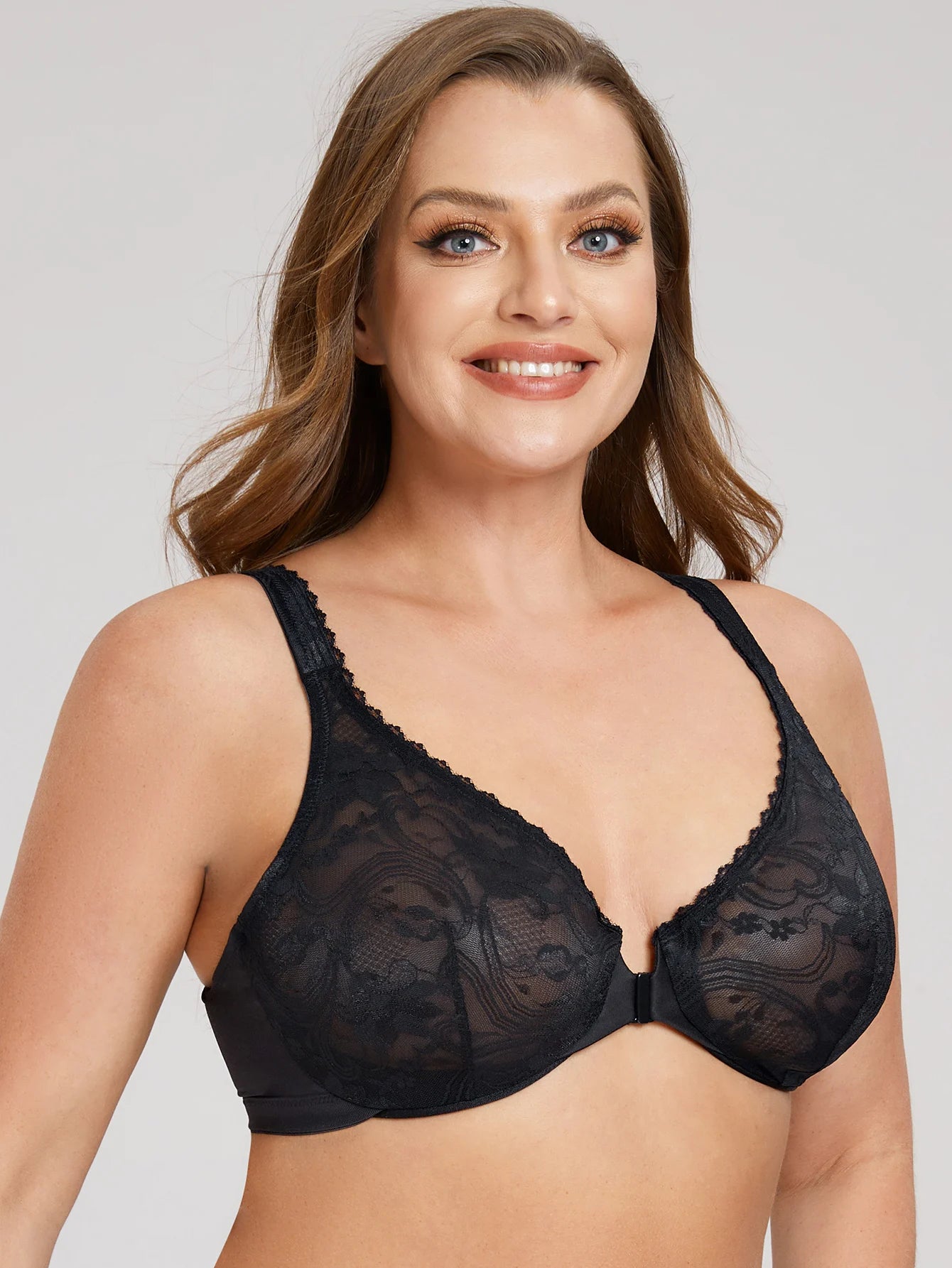 Women’s Front Closure Underwire Bra Unlined Full Coverage Lace
