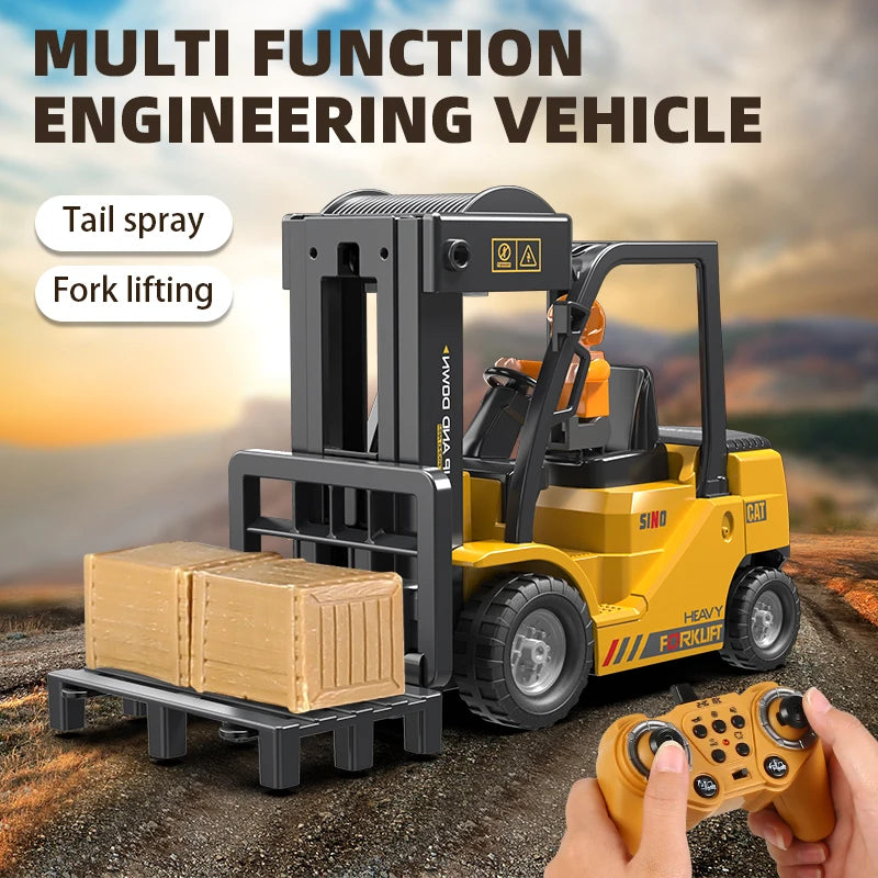 2.4Ghz Remote Control Car Rc Forklift Truck Engineering Vehicles Cranes Liftable Spray Simulated Sound Toys For Children's Gifts-EXPROTAS