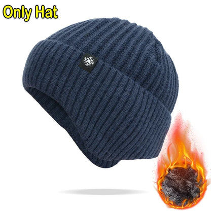 Ear Protection Winter Knitted Hat Men Plush Warm Beanie Cap Outdoor
