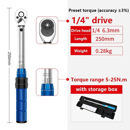 1/4'' Drive 2-24N.m Precise Double Scale Torque Wrench Set MTB Bike Socket Spanner Bicycle Motorcycle Ratchet Repair Toolbox Kit-EXPROTAS