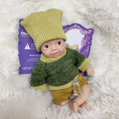 AnjoDoll 6 Inch Full Body Silicone Reborn Baby Boy Doll Palm Size Soft Bebe