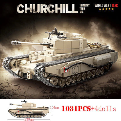 WW2 Military Tank Building Blocks Tiger Panther Churchill Brick Model Toy Set