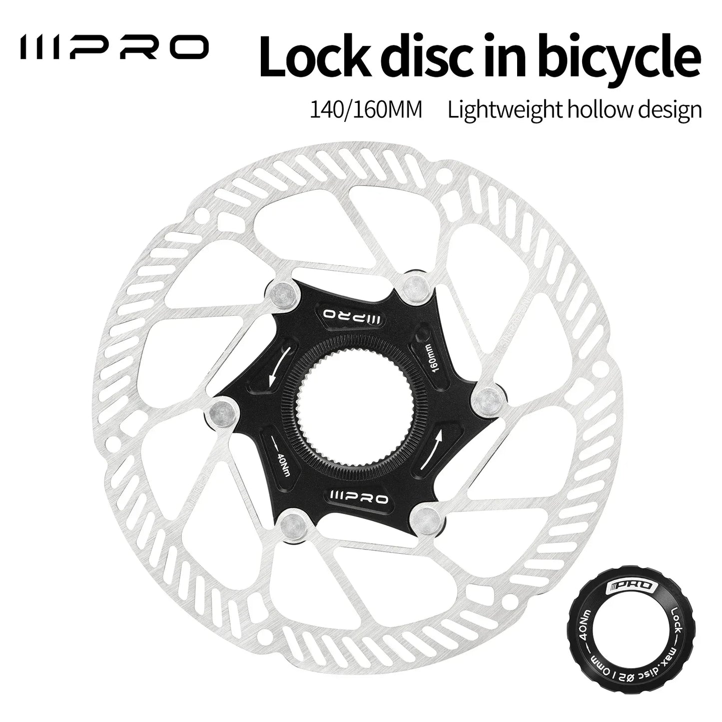 IIIPRO Ultralight Disc Brake Rotor 140/160mm 6-Bolt Center Lock 1.8mm Hollow