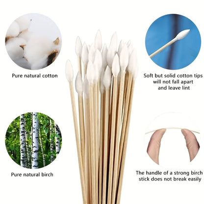 300PCS Cotton Swabs Pointed Tip Wooden Handle Precision Buds