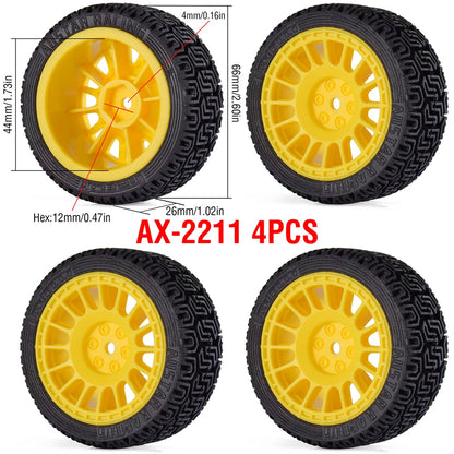 1/10 RC Wheels & Tires Set 12mm Hex On-Road Drift/Rally for Tamiya TT-02 Compatible Chassis