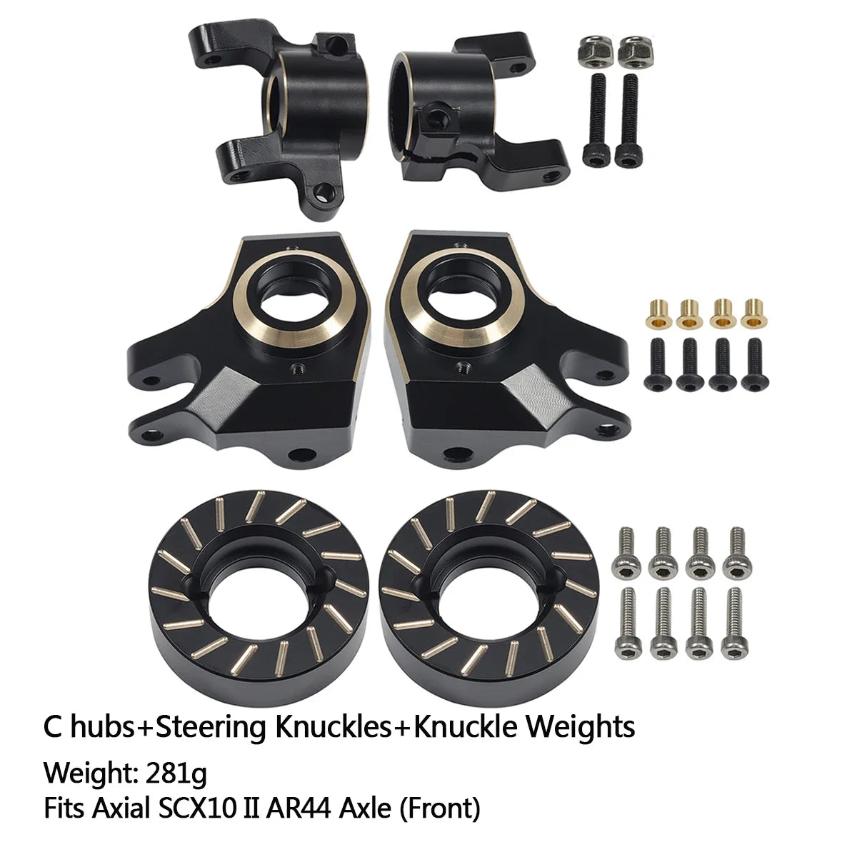 Axial SCX10 II AR44 Black Brass Weight Set Diff Cover Knuckles C-Hubs Link Mounts