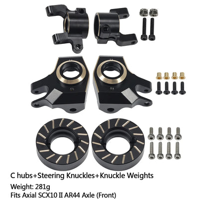 Axial SCX10 II AR44 Black Brass Weight Set Diff Cover Knuckles C-Hubs Link Mounts