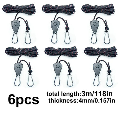 6Pcs Tie Down Rope Camping Tent Tightener Pulley Ratchet Awning Hook