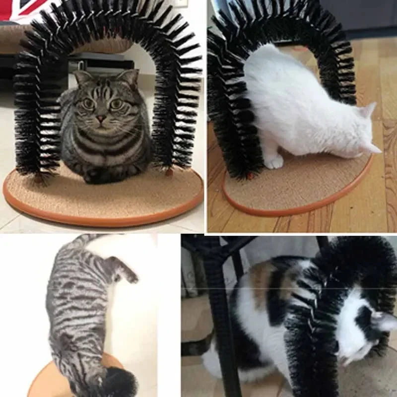 Cat Toy Arch Self Groomer with Massage Brush Scratching Pad Interactive Pet Toy