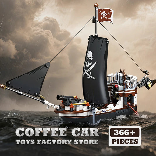 Black Pirate Ship Building Blocks MOC Sailboat 3D Boat Brick Model Toy Set