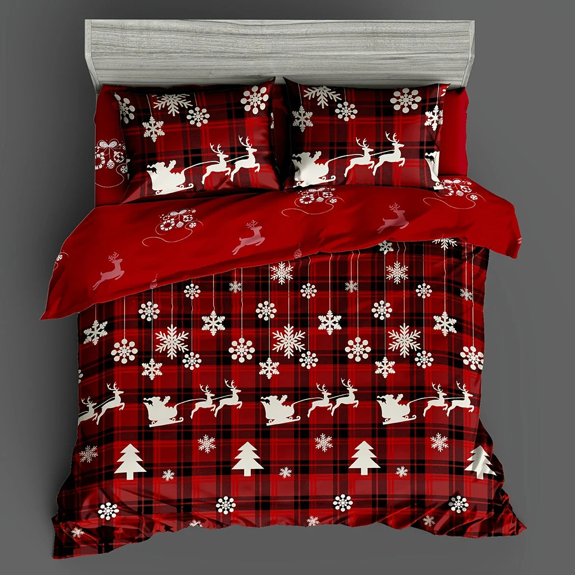 3-Piece Christmas Duvet Cover Set Reversible Bedding Quilt Double King Size