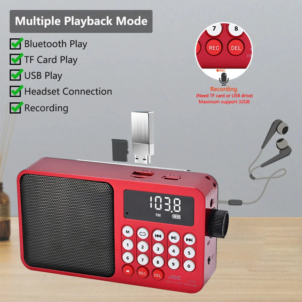 Portable Bluetooth Speaker Solar FM Radio USB Rechargeable Outdoor Music
