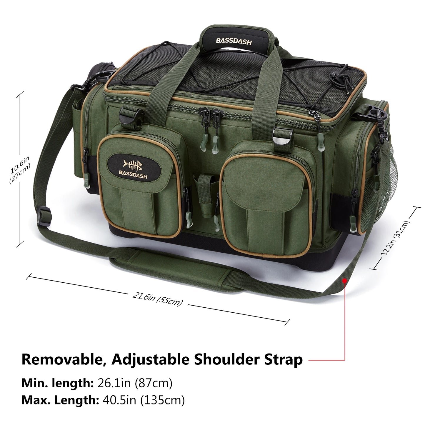 Fishing Shoulder Bag BASSDASH Water Resistant Tackle Pack with Rain Cover