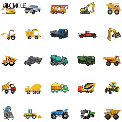 50PCS Cartoon Car Truck Stickers Kawaii DIY Skateboard Decals Kids Toys