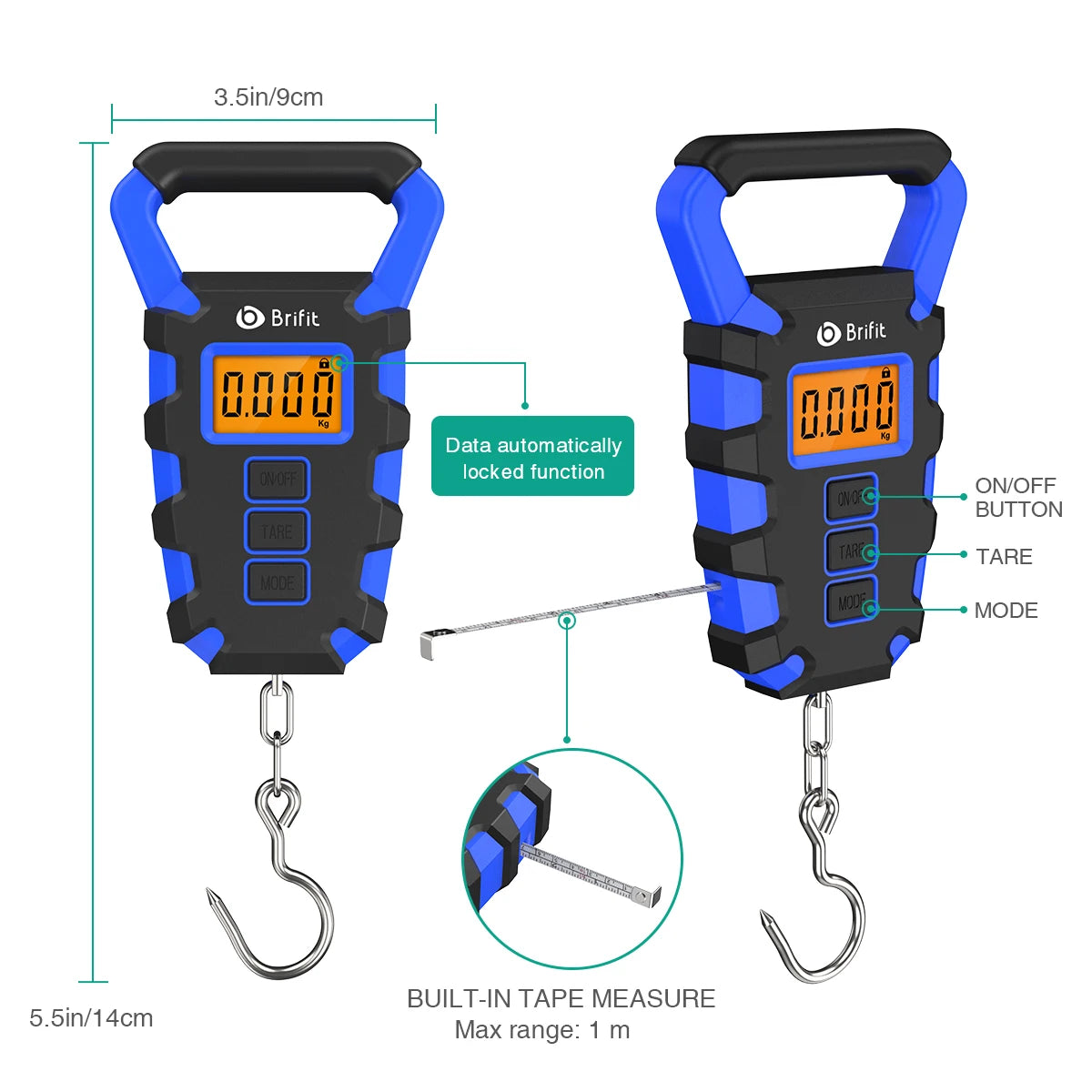 50Kg Digital Hanging Scale w/ Hook & Ruler Portable Luggage Fish Weigh