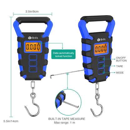 50Kg Digital Hanging Scale w/ Hook & Ruler Portable Luggage Fish Weigh