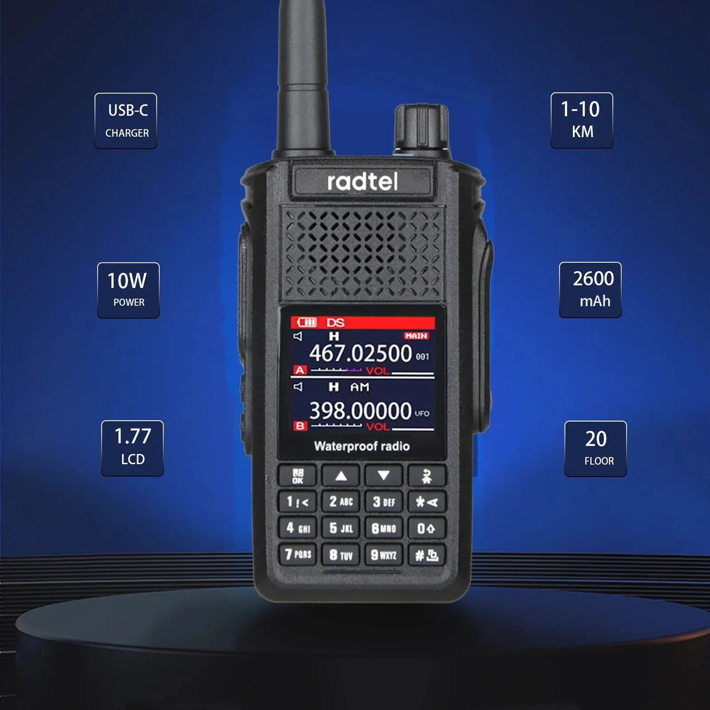Radtel RT-630 Walkie Talkie 10W Amateur Radio IP67 Waterproof 8 Bands