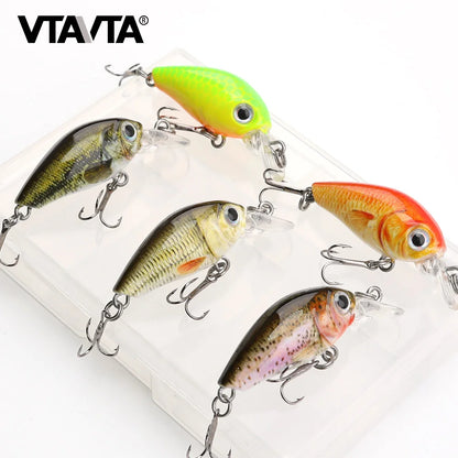 5Pcs Mini Fishing Lures Crankbait Pike Trout Baits with Tackle Box