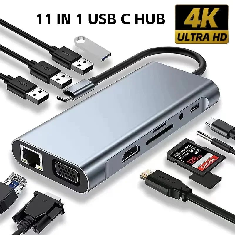 4K HDMI Adapter USB C Hub 8In1 with RJ45 SD TF Card Reader PD Charge