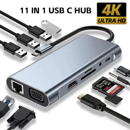 4K HDMI Adapter USB C Hub 8In1 with RJ45 SD TF Card Reader PD Charge