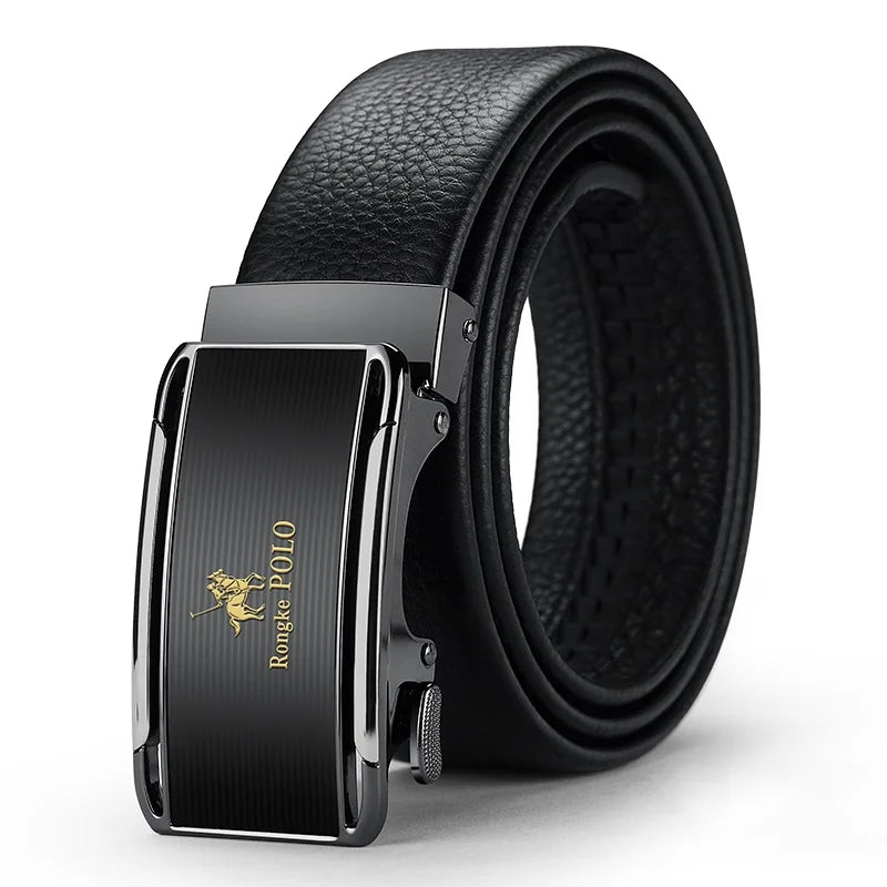 OYIFAN Leather Belt Men Automatic Buckle Ratchet Sliding Dress Black Belts